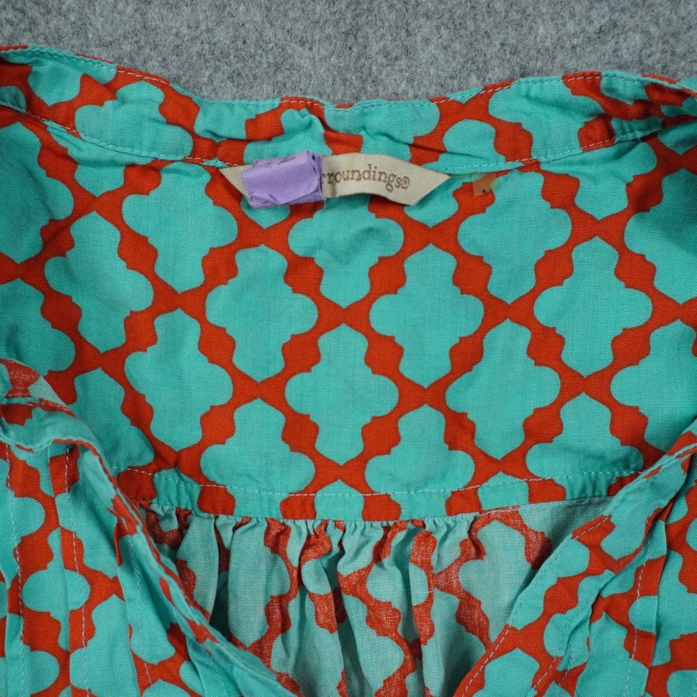 Soft Surroundings Medium Teal Orange Quatrefoil Geometric Shirt Blouse Casual - Picture 3 of 6